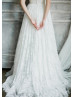 Strapless Ivory Lace Tulle Buttons Back Wedding Dress